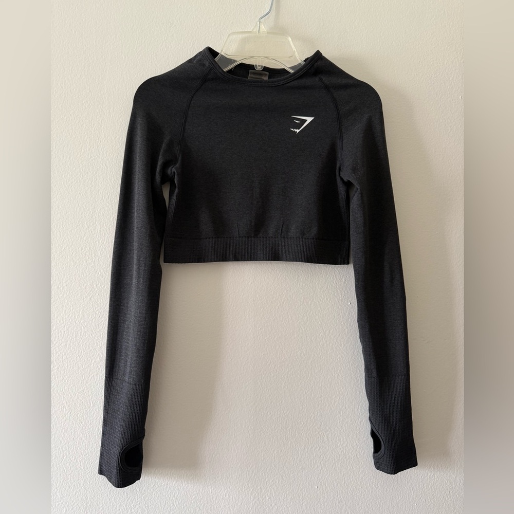 GYMSHARK Vital Seamless 2.0 Crop Top Womens Small  Black Marl Compressio…